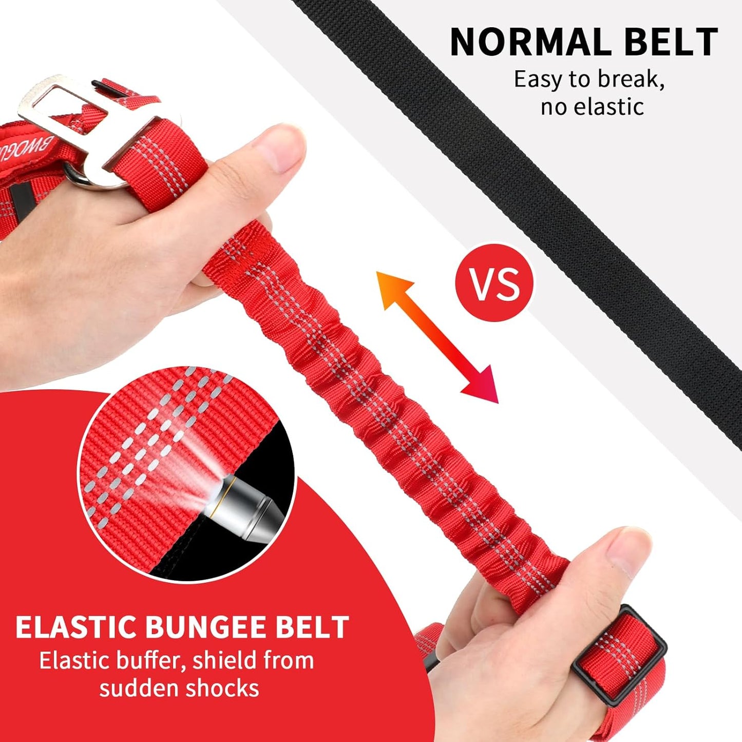 BWOGUE Pet Dog Cat Seat Belt Reflective Car Dog Headrest Restraint Leash Elastic Buffer Bungee Adjustable Tangle-Free Safety Leads Vehicle Seatbelt Harness for Small, Medium and Large Dogs (1 Pack)