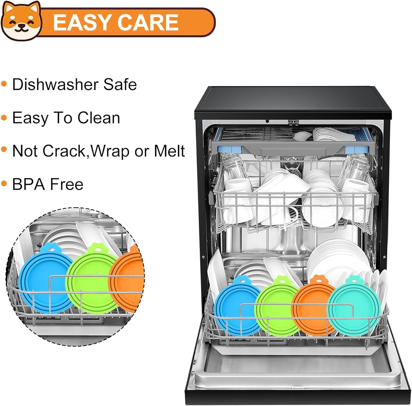 2 Pack Pet Food Can Covers, Silicone Universal Can Lids for Dog & Cat Food, BPA Free, One Fit Most Standard Size Can Lids Top Orange/Green