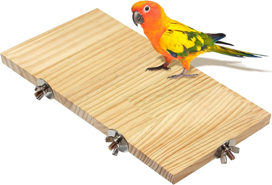 Arfubye13.8x7.9 inches Large Parakeet Stand Platform Wooden Bird Perch Stand Parrot Cage Accessories Rectangle Corner Stand Perch Shelf for Budgie Cockatiel Conure Macaw African Grey Chinchilla