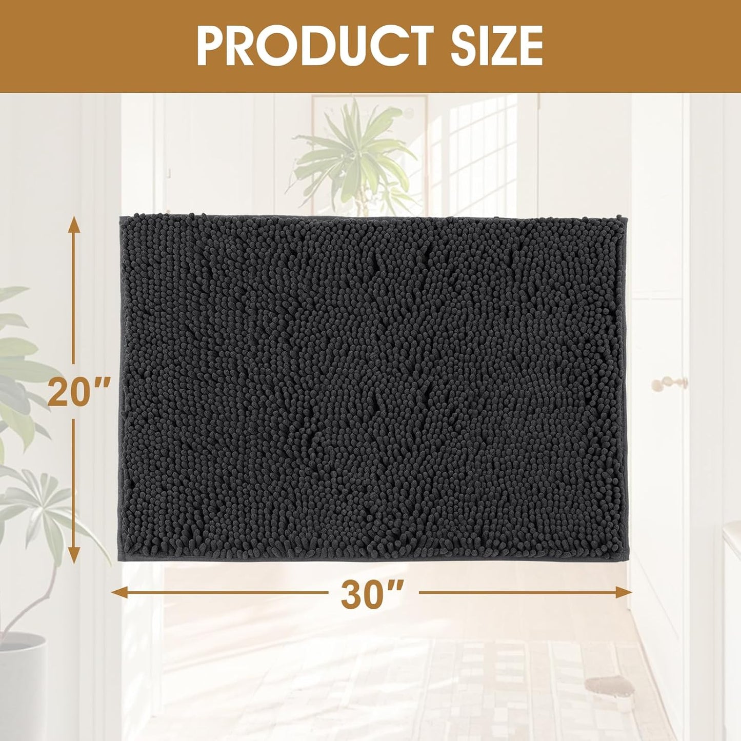 4 Pieces Muddy Door Mats for Dogs, Chenille Absorbent Pet Mats, Quick Dry, Trap Dirt Non Slip Heavy Indoor Doormat Soft Dog Bed Mat Front Inside Door Mat for Indoor Outdoor Entrance,Dark Grey