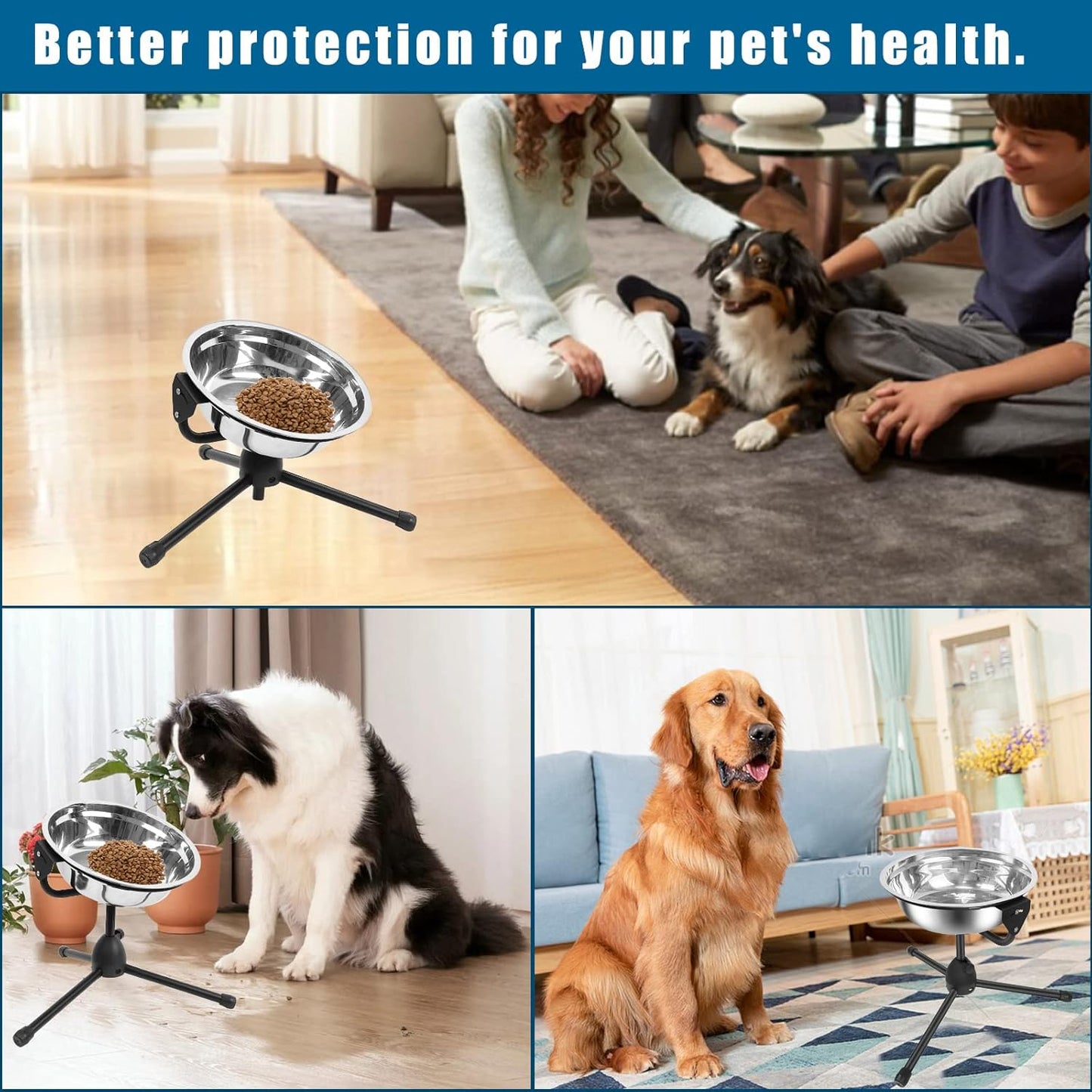 2 Pack Elevated Dog Bowls with Adjustable Metal Stand,Extra Large Size for Dogs Heavier Than 100 lbs,1.24 Gal 4.7 Liter, Stainless Steel Dog Food Bowl Height Adjustable Non-Slip Raised Dog Bowl Set