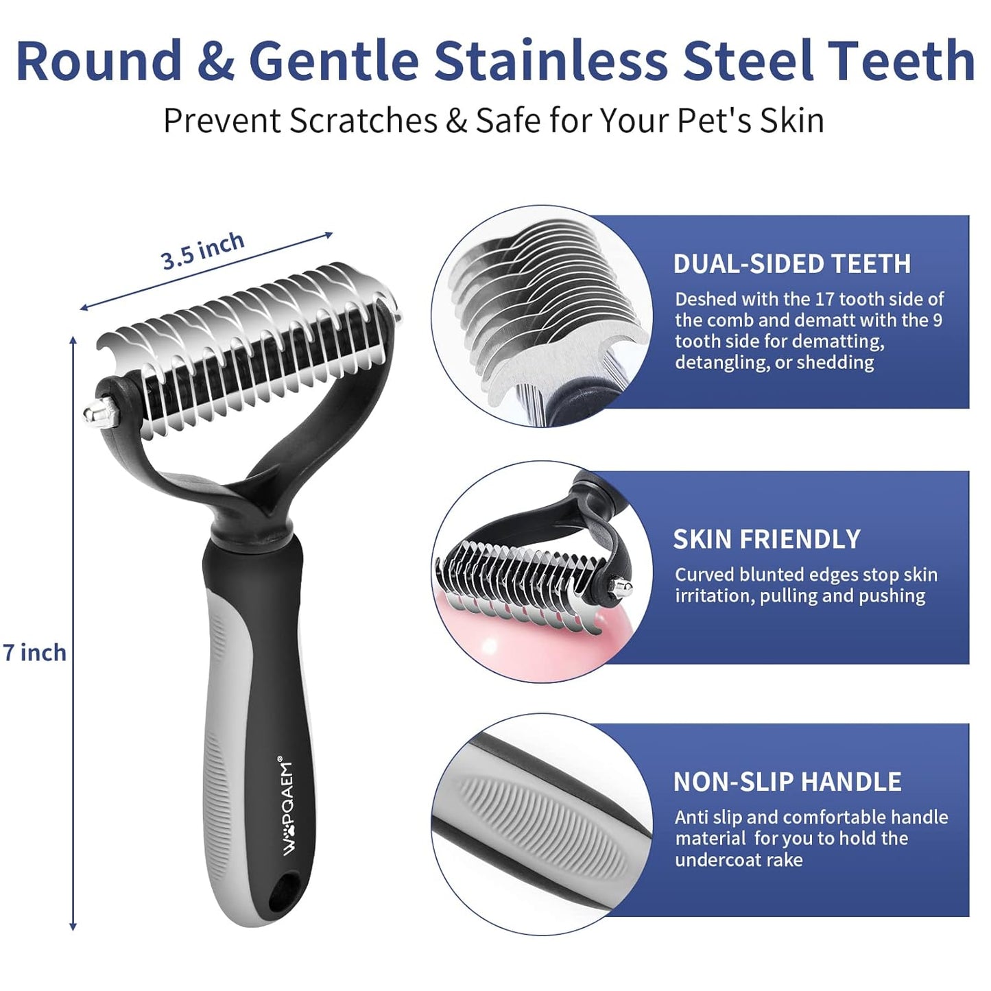 5 in 1 Dog Grooming Kit - Self-Cleaning Slicker Brush for Shedding Short Long Haired Dogs & Cats, Includes Pet Comb, Flea Comb, Bath Brush, Undercoat Rake - Complete Fur Care Set - Gray