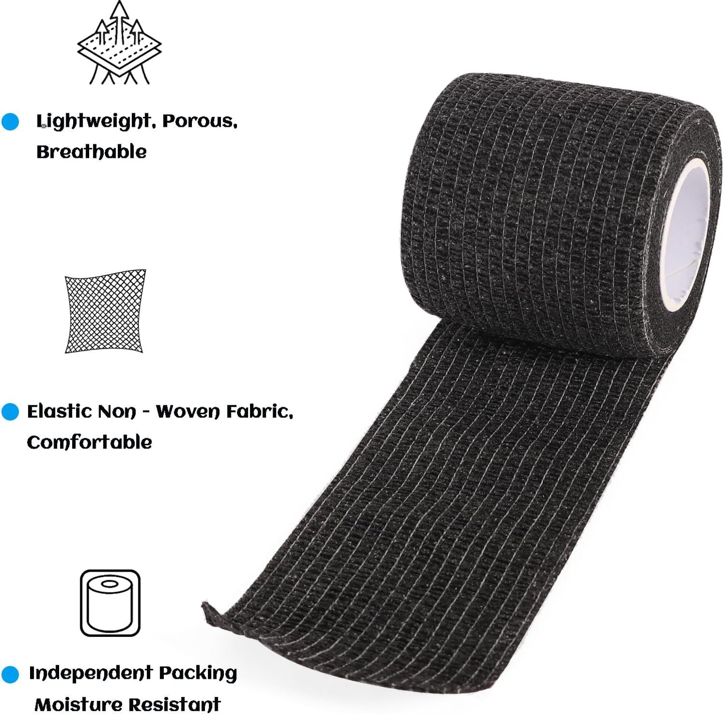 36 Rolls Elastic Self Adhesive Bandage Wrap 2 Inch, Breathable Non Woven Cohesive Bandage, Vet Wrap for Dogs, Ankle Sprains Swelling Medical First Aid Tape, Sports Athletic Tape Black