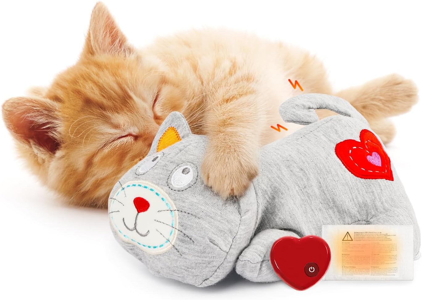 ALL FOR PAWS Heartbeat Cat Plush Toy – Calming Kitten Companion with Realistic Heartbeat, Anxiety Relief for Indoor Cats Dogs Pets