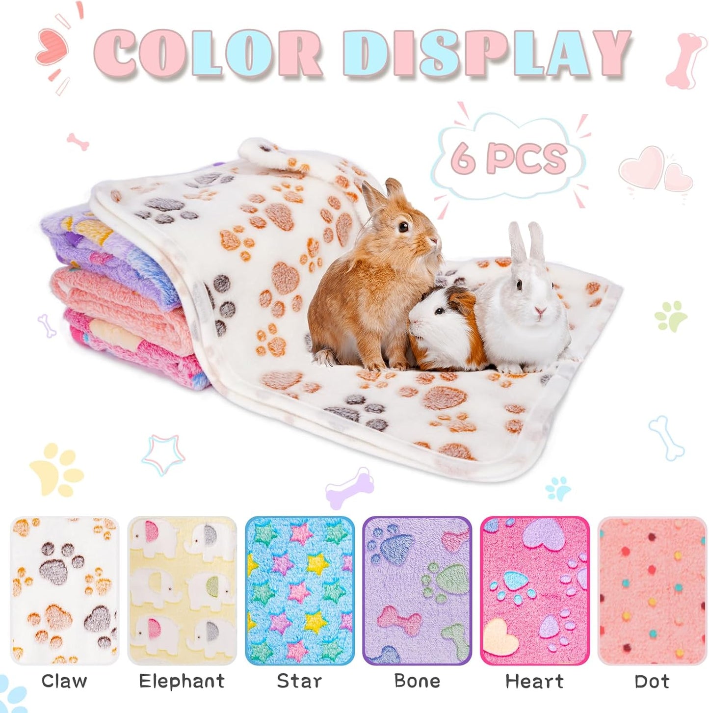 6 Pack Guinea Pig Cage Liner, Washable Guinea Pig Fleece Blankets Beding Accessories, Flannel Throw Warm Sleep Mat, Pet Pee Pads for Small Animal Hamster Rabbit Puppy Cat (Light Color, 30x20 Inch)