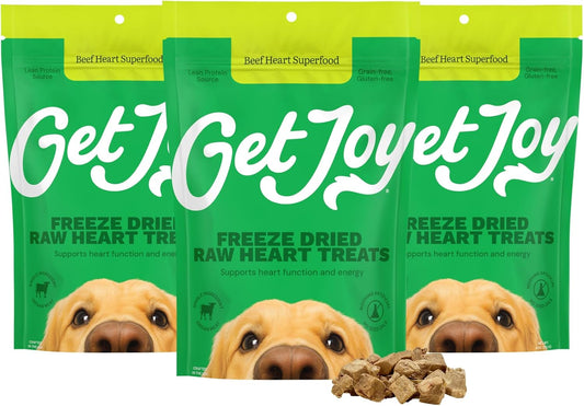 Get Joy Freeze Dried Superfood 100% Beef Heart Dog Treats, 4 Ounce Bag (Pack of 3), Single Ingredient Organ Meat, High Protein, Heart Health, Energy, Grain Free, Gluten Free, Made in USA