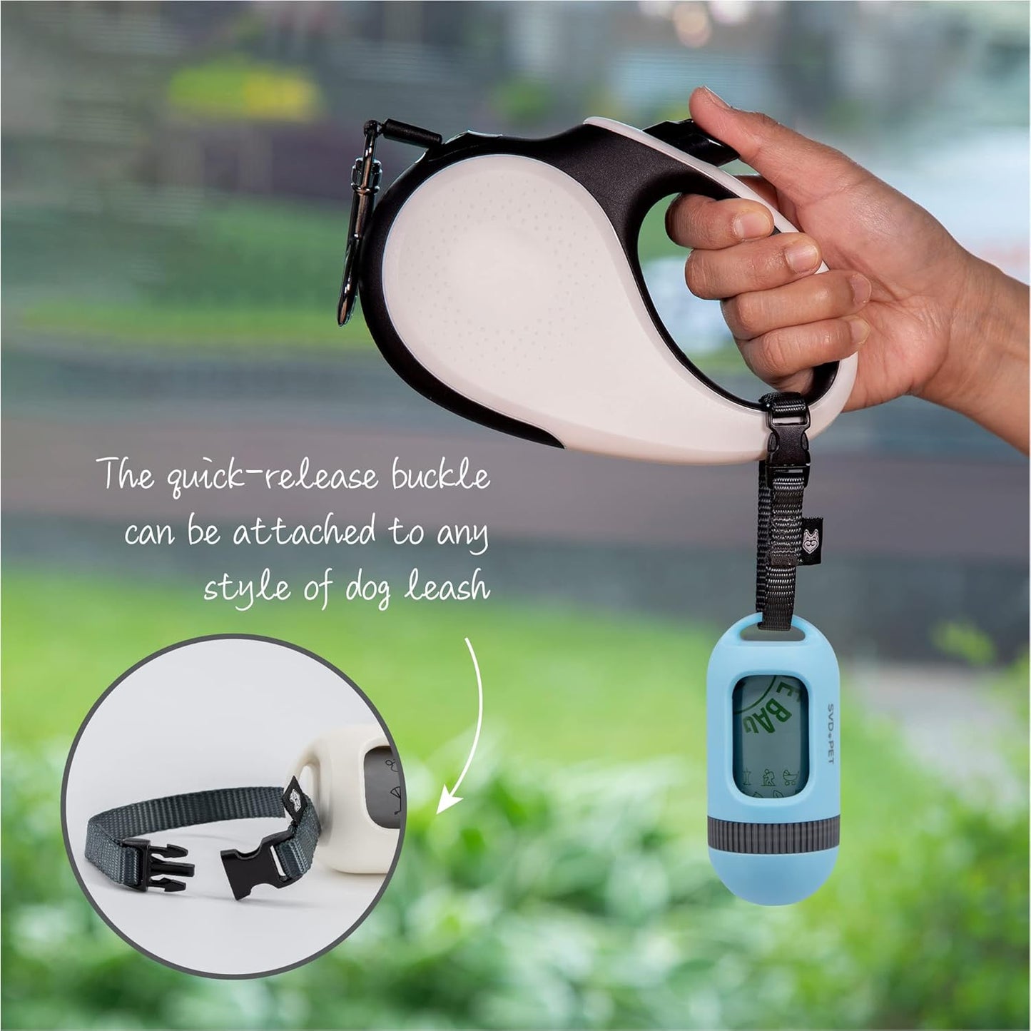 SVD.PET [2-Pack] Retractable Waste Bag Dispensers Gift Set, 2 Pet Waste Bag Holders with 60 large Waste Bags, Dog Walking Accessory Gift Value Pack (Black & Columbia Blue)