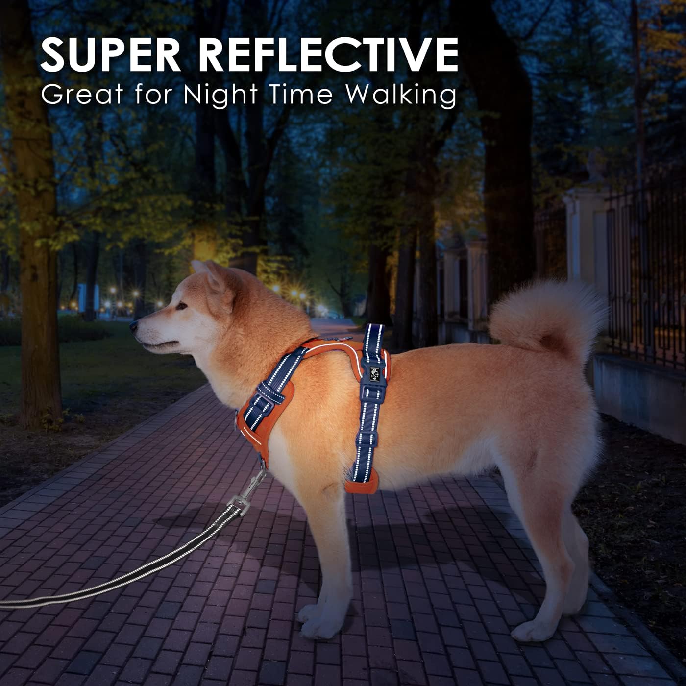 PHOEPET No Pull Dog Harness, Unique Colors Reflective Adjustable Dog Vest, with Soft Training Handle Metal Clips for Small Medium Large Dogs (Orange Base & Blue Straps,XL)