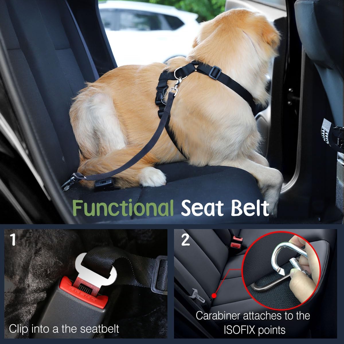 Dog Seat Belt, Safety Vest Dog Car Harness with Adjustable Buckle Dog Seat Belt for Vehicle Nylon Pet Safety Seat Belts Heavy Duty(XL, Blue)
