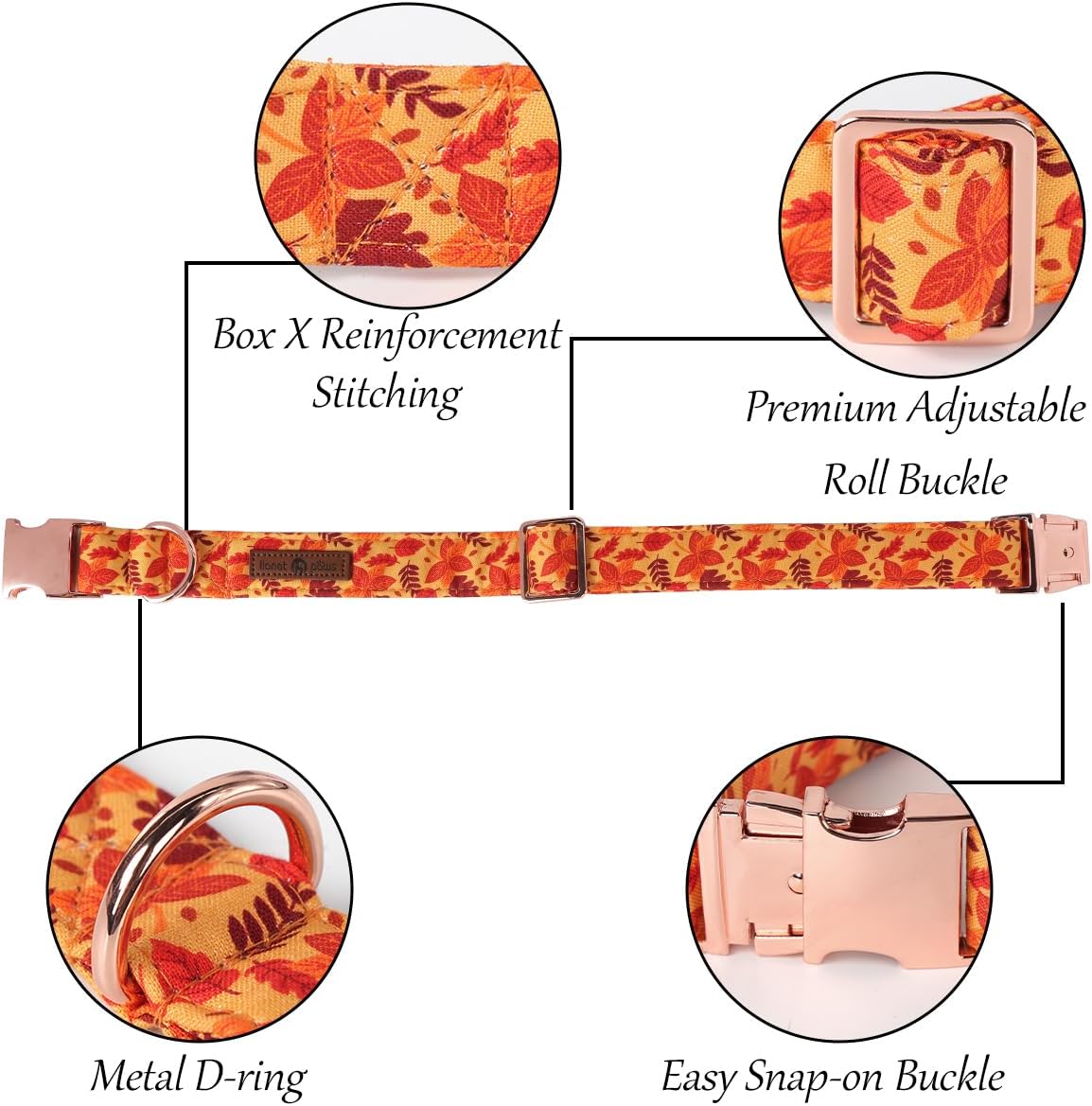 Lionet Paws Dog Collar with Flower - Cute Cotton Adjustable Flower Dog Collar with Metal Buckle for Large Dog Girl Gift, L, Neck 16-24in