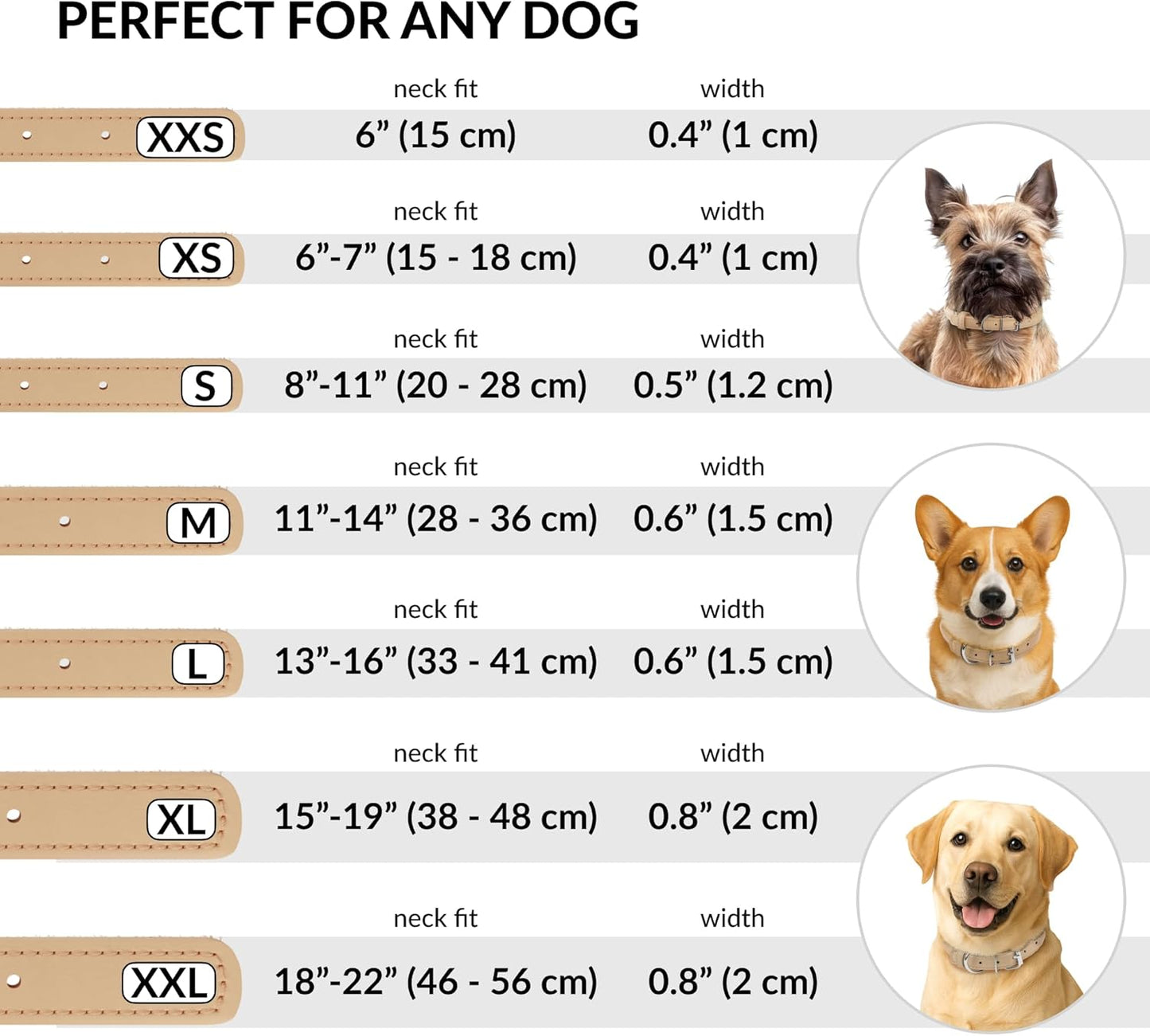 CollarDirect Rolled Leather Dog Collar, Soft Padded Round Puppy Collar, Handmade Genuine Leather Collar Dog Small Large Cat Collars 13 Colors (11-14 Inch, Beige Smooth)