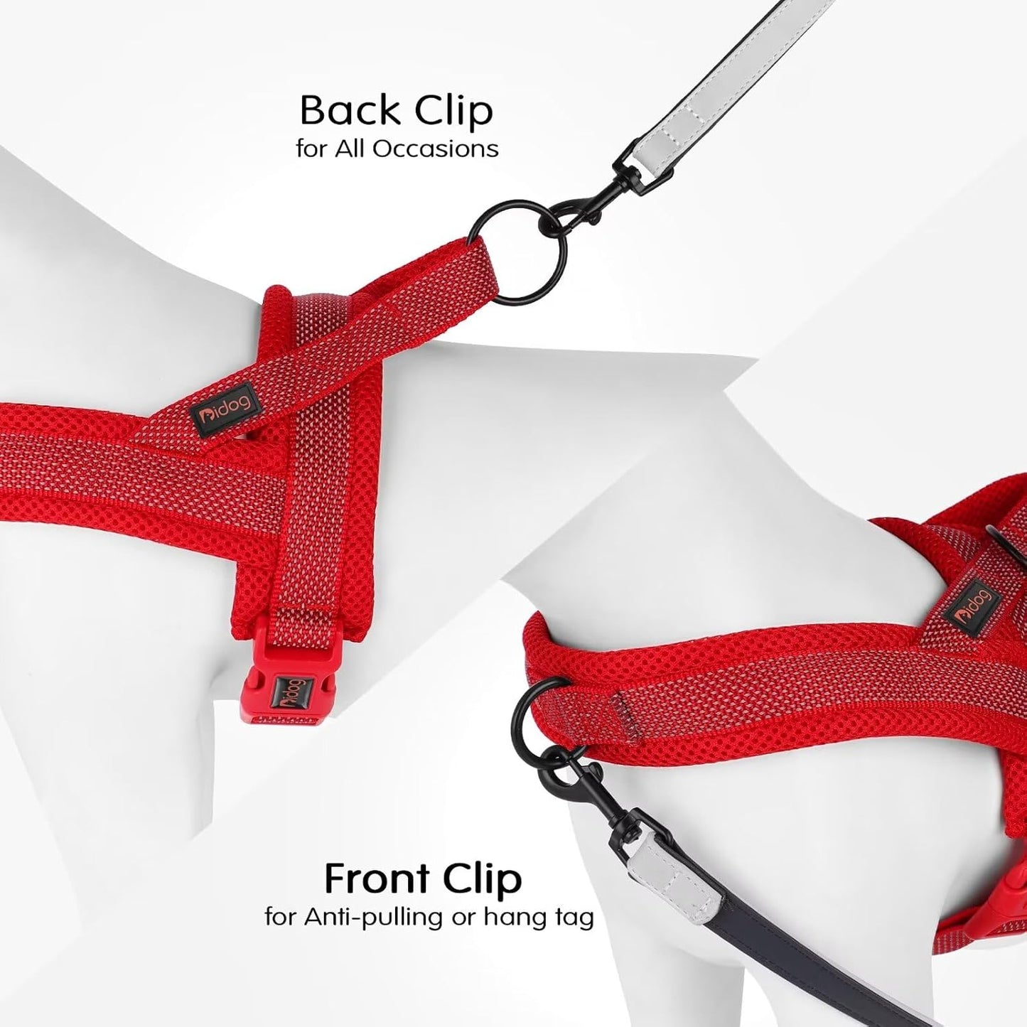 Didog No Pull Dog Harness with Breathable Mesh Padded, Full Reflective & Quick Fit Adjustable Vest Harness, Easy for Training Walking for Small & Medium and Large Dogs (Red, L:Chest 26-32")