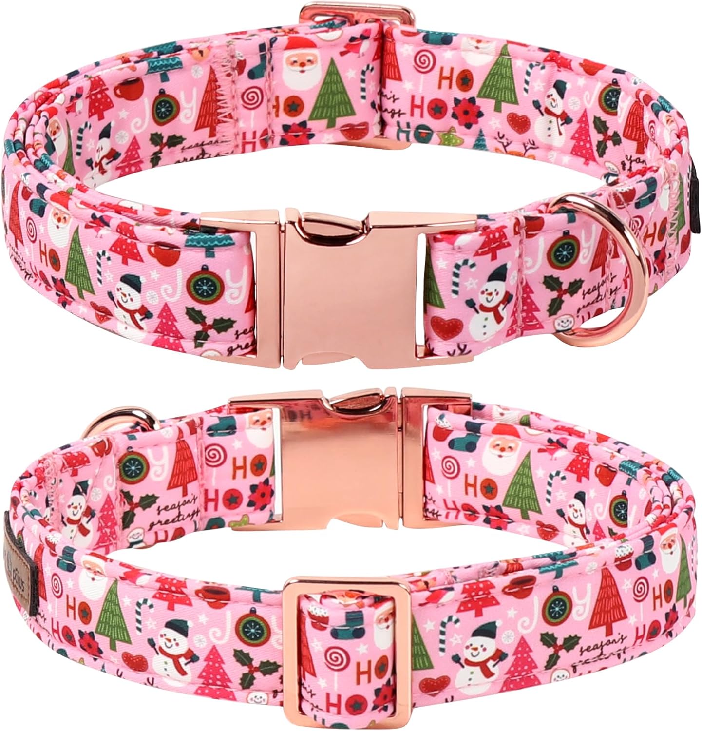 Lionet Paws Christmas Dog Collar with Sailor Bow, Cute Ho Christmas Tree Snowman Pink Dog Collar Bow Tie for Dogs, Small, Neck 10-16 inches