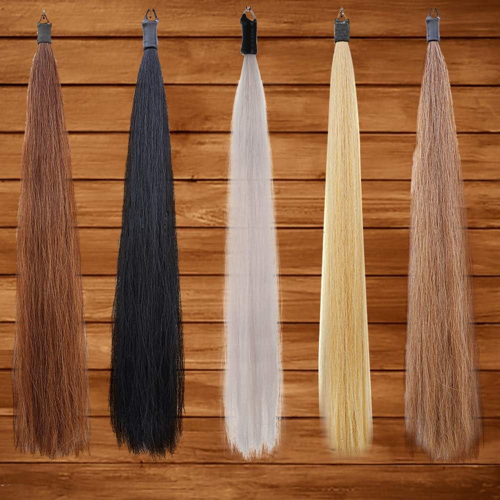 Horse Tail Extensions with Braided Horsehair Loop, Blunt Cut Bottom, 28-30 inches Long and 3/8 lb Weight
