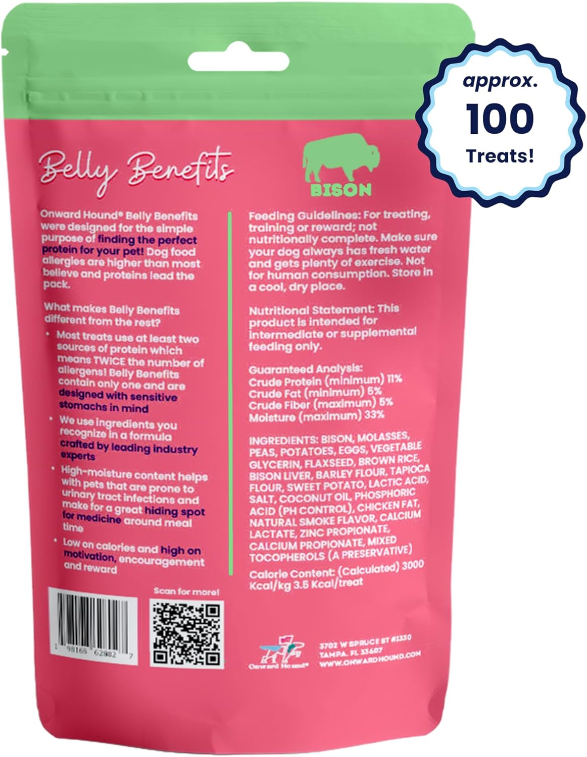 Onward Hound Training Treats for Dogs - Soft Bison - Low Calorie Dog Training Treats for Sensitive Stomachs with Single Source Premium Protein, Corn Free, & Soy Free Formula - 4 oz