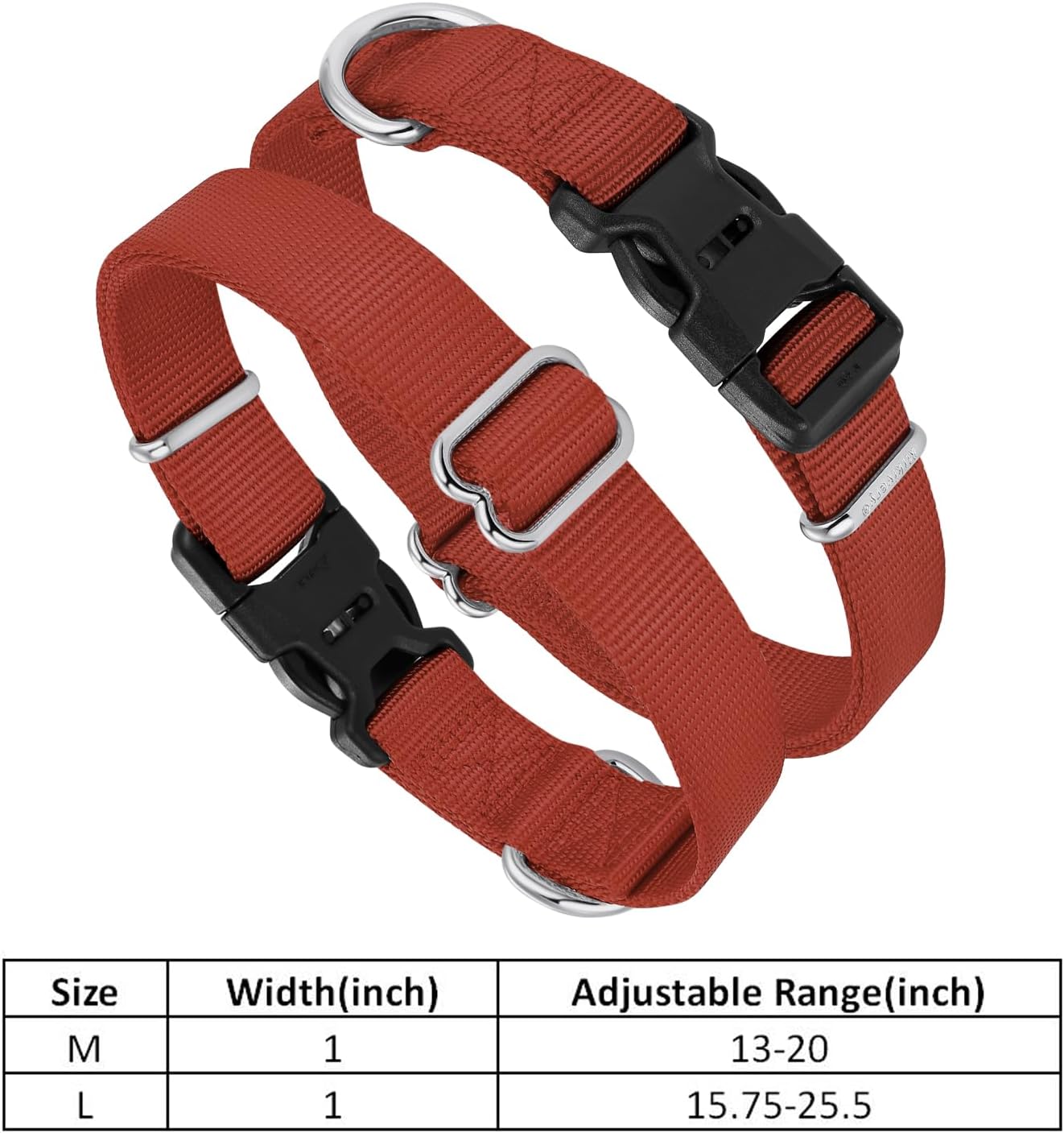 Mikivery Nylon Dog Collar with Quick Release Buckle Soft Adjustable Sturdy for Small Medium Large Dogs Brick,L