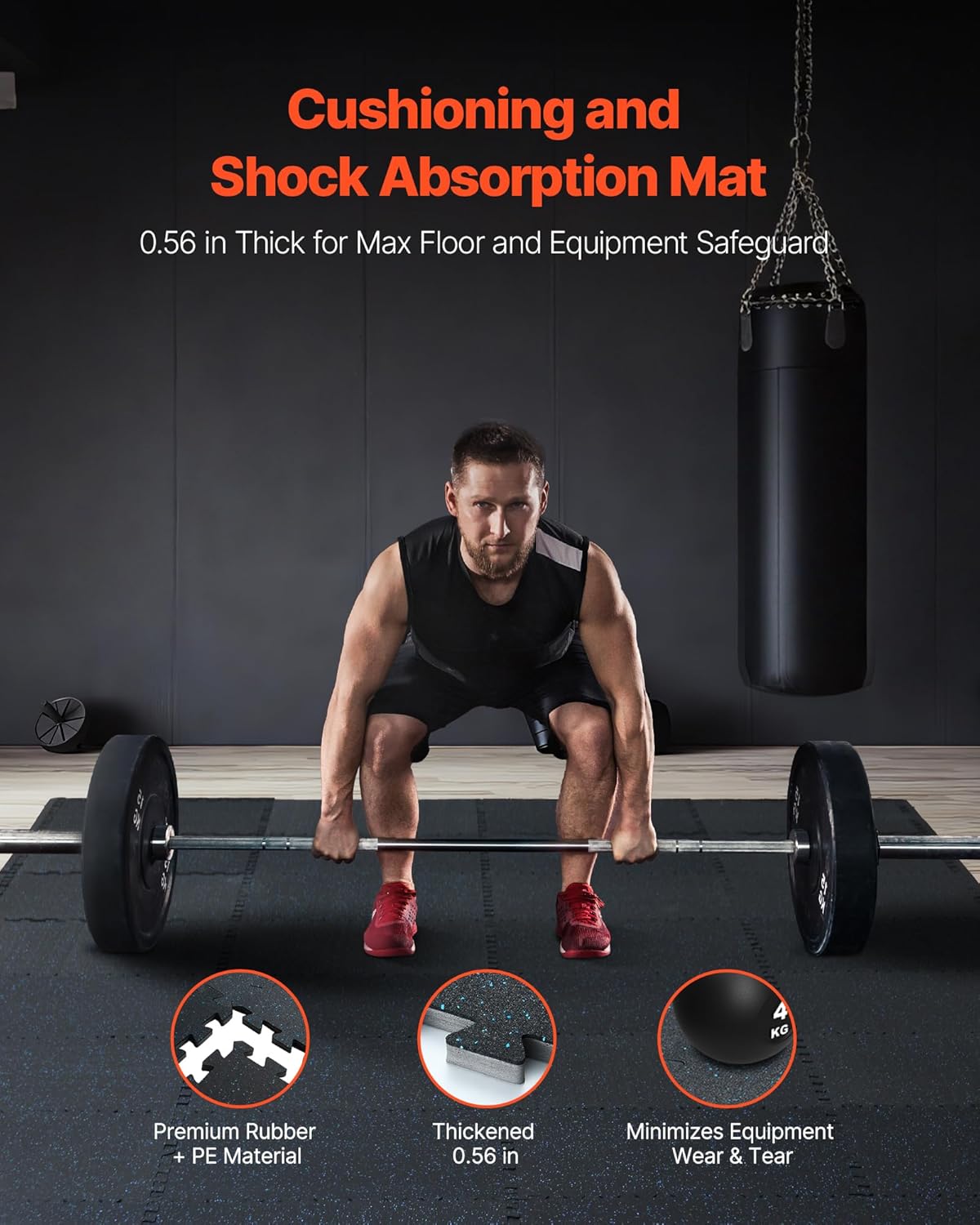 VEVOR 0.56 Inch Thick Gym Floor Tiles, 6 Tiles Rubber Top with EVA Foam, 25" x 25" Gym Flooring Workout Mats with 25 sq.ft Coverage, Interlocking Puzzle Gym Mats for Gym, Home, Garage, Black & Blue