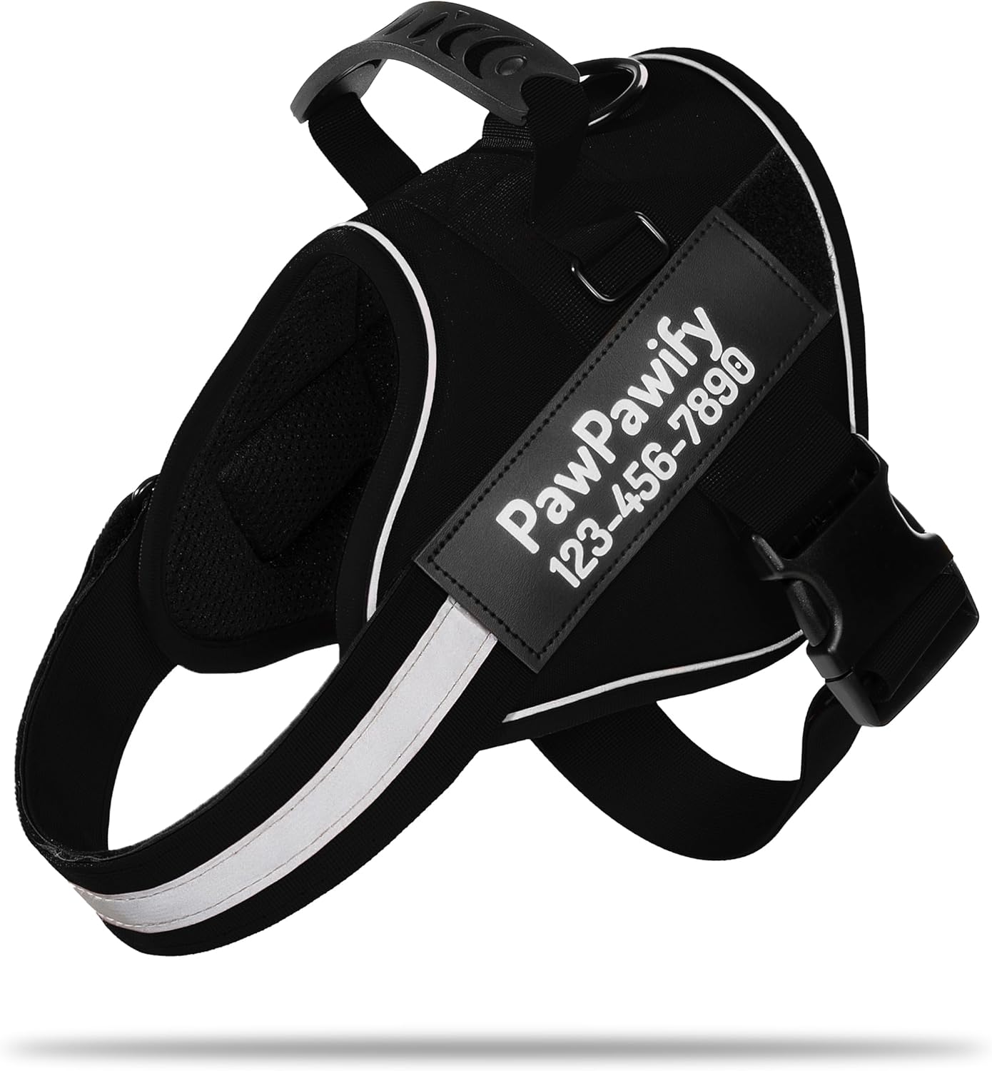 PawPawify Custom No Pull Dog Harness with Name and Phone Number, Heavy Duty Personalized Pet Vest to Prevent Tugging, Pulling, or Choking, Training and Walking (New Black, XL (60-85 LBS))
