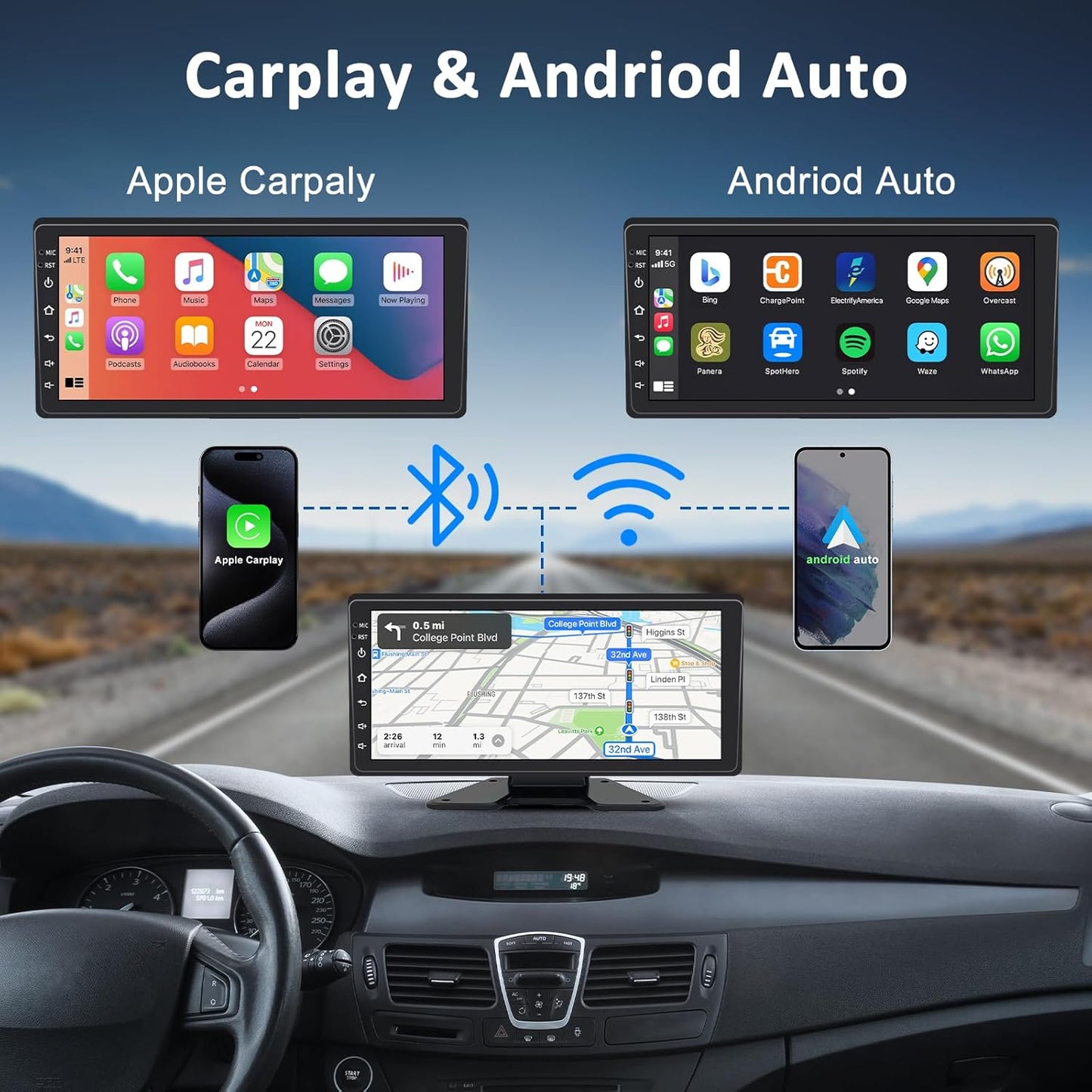 5 Channel Backup Camera System,Carplay & Android Auto,GPS Navigation, Touchable 11 inch Monitor with Loop Recording DVR car Stereo,1080P Rearview Camera for RV/Truck/Trailer Pickup,128GB Card