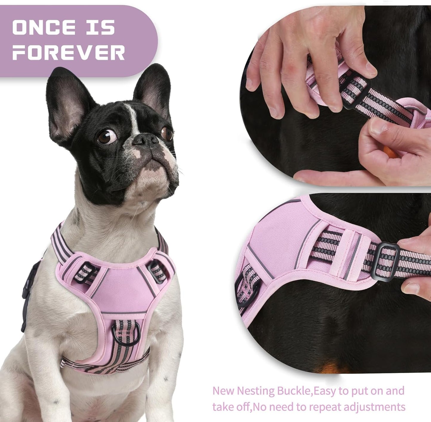BUMBIN Dog Harness for Large Dogs, No Pull Adjustable No Choke Pet Vest with Dog Leash Fit Smart Reflective Pet Walking Harness for Training Easy Control Soft Handle Pink M