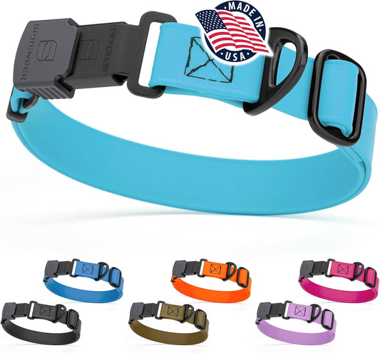 Dogline Biothane Waterproof Dog Collar with Herm Sprenger Black Stainless Steel Quick Release Buckle – Heavy Duty Tactical Durable Collar for Dogs – Comfortable and Safe Pet Collar W1 L15-25 SkyBlue