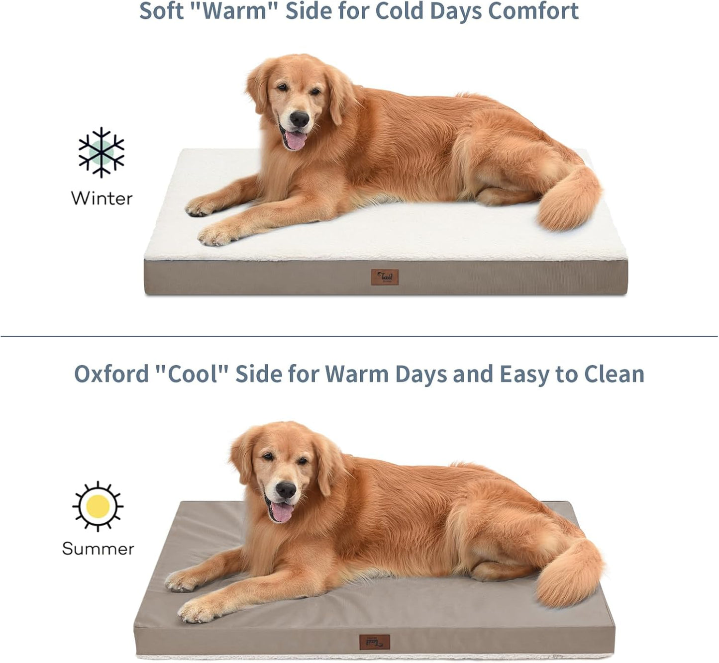 Orthopedic Dog Bed for Large Dogs, Washable Dog Bed for Large Sized with Egg Crate Foam Pet Mat, Removable Oxford Cover, Khaki White