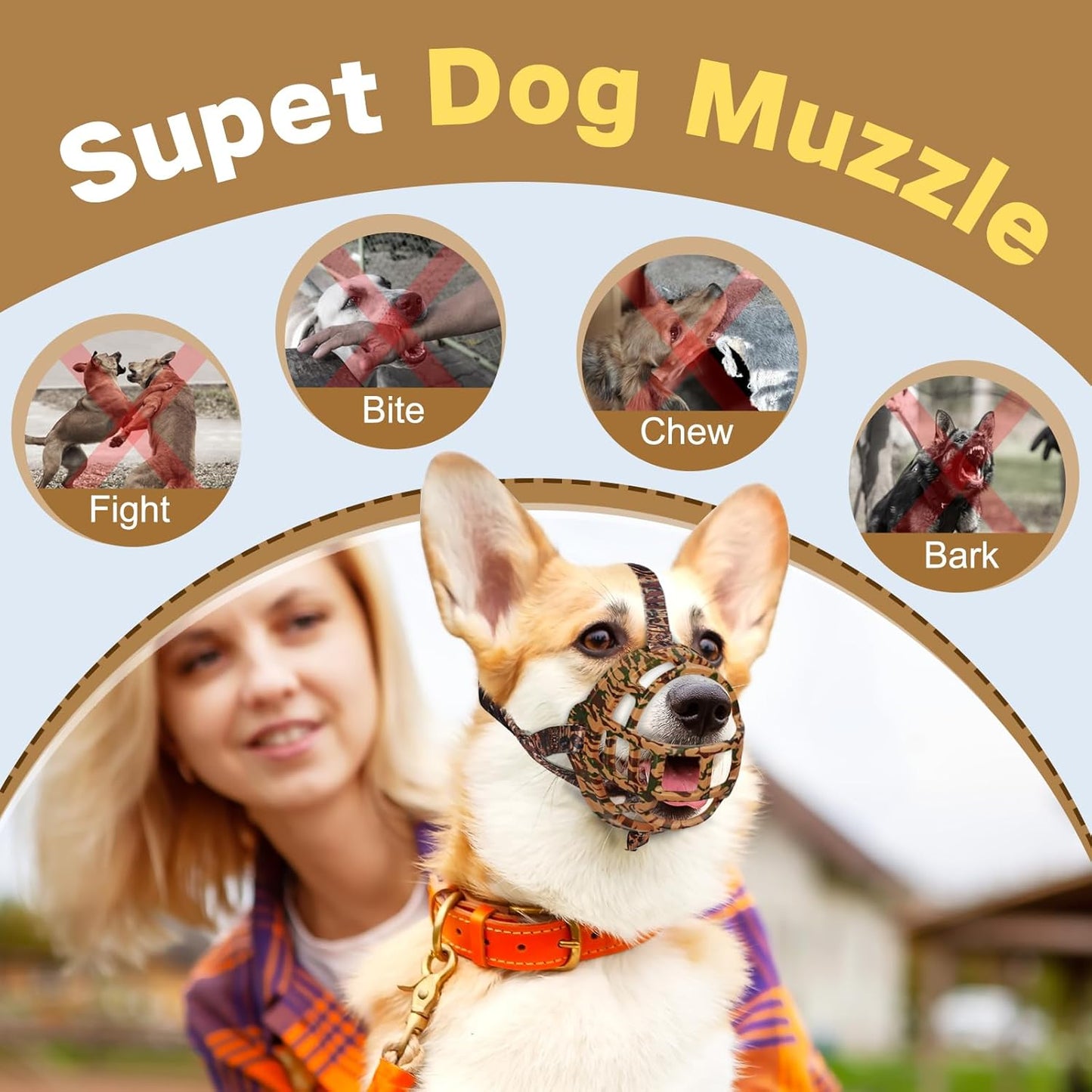 Basket Muzzle to Prevent Biting, Dog Muzzle for Large Medium Small Dogs Allows Panting Drinking Anti Chewing, Perfect for Grooming Trimming Training and Aggressive Reactive Dogs (Brown, Size 5)