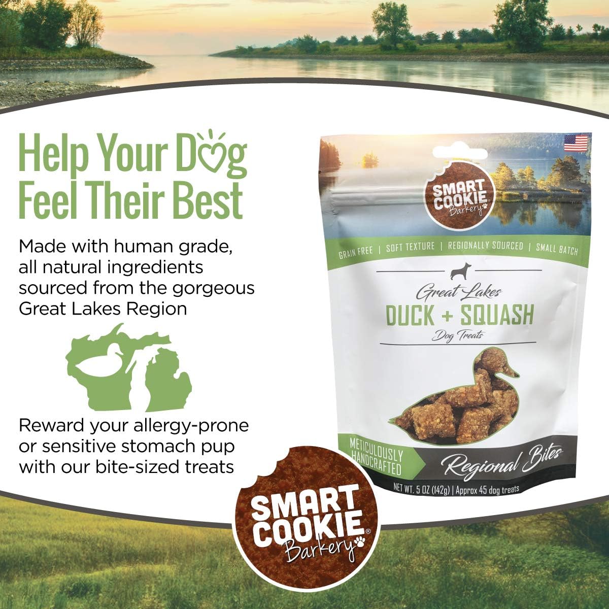 Smart Cookie All Natural Dog Treats - Duck & Squash - Training Treats for Dogs & Puppies with Allergies, Sensitive Stomachs - Soft Dog Treats, Chewy, Grain Free, Made in USA - 5oz, Pack of 3