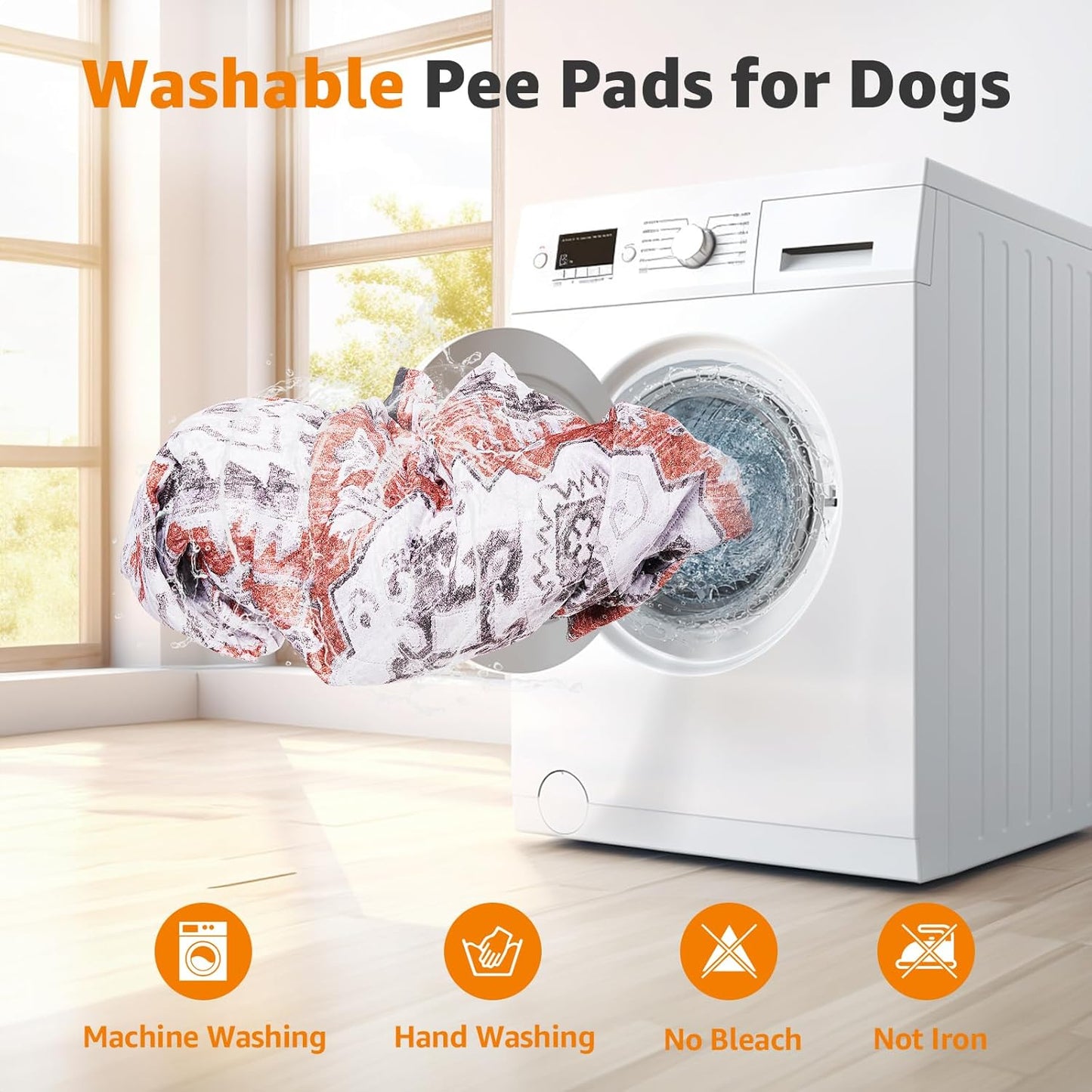 LOOBANI Reusable Pee Pads for Dogs, 2 Pack Super Absorbent Washable Puppy Pee Pads, Waterproof Non-Slip Whelping Pad for Floor Playpen Crate Couch-18 x24 (Red-Orange)