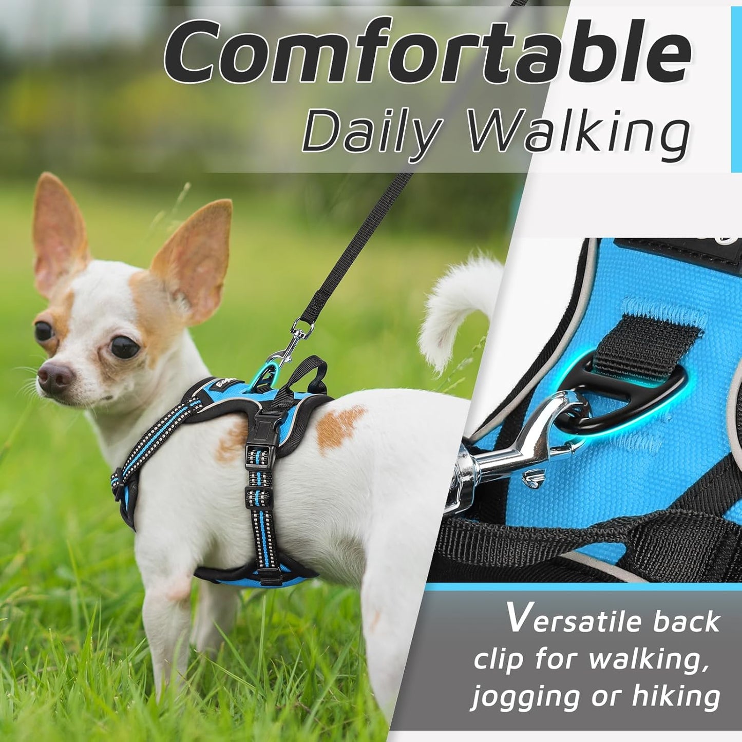 Eagloo Small Dog Harness No Pull, Service Vest with Reflective Strips and Control Handle, Adjustable and Comfortable for Walking, No Choke Pet Harness with 2 Metal Rings, Sky Blue, XS