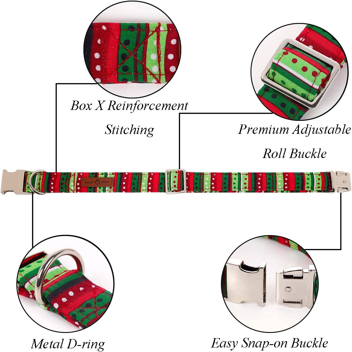 Lionet Paws Christmas Dog Collar with Bowtie, Dog Sailor Bow Collar with Metal Buckle for Dogs and Cats, Adjustable Comfortable Dog Collar Girl Gift, S, Neck 10-16 in