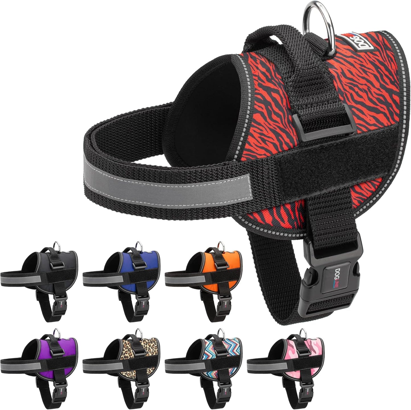 Dogline Dog Harness, Reflective No-Pull Adjustable Vest with Handle for Walking, Training, Breathable, No - Choke Harness for Small, Medium or Large Dogs Room for Patches Zebra Black/Red S 18"-24"