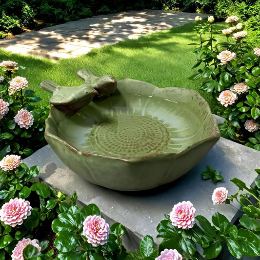 6.5" Ceramic Birdbath Bowl Wild Bird Feeder Food Holder Container Feeding Tray for Outside Bee Bird Water Bath Outdoor Garden Courtyard Decoration(Small)