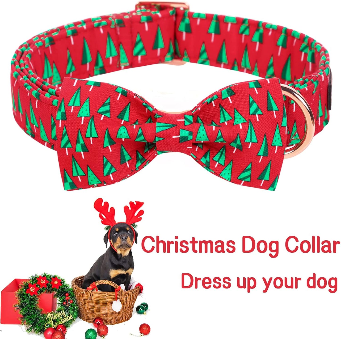 Unique style paws Christmas Dog Collar with Bow Best Winter for Small Medium Large Dogs -Christmas Tree-L