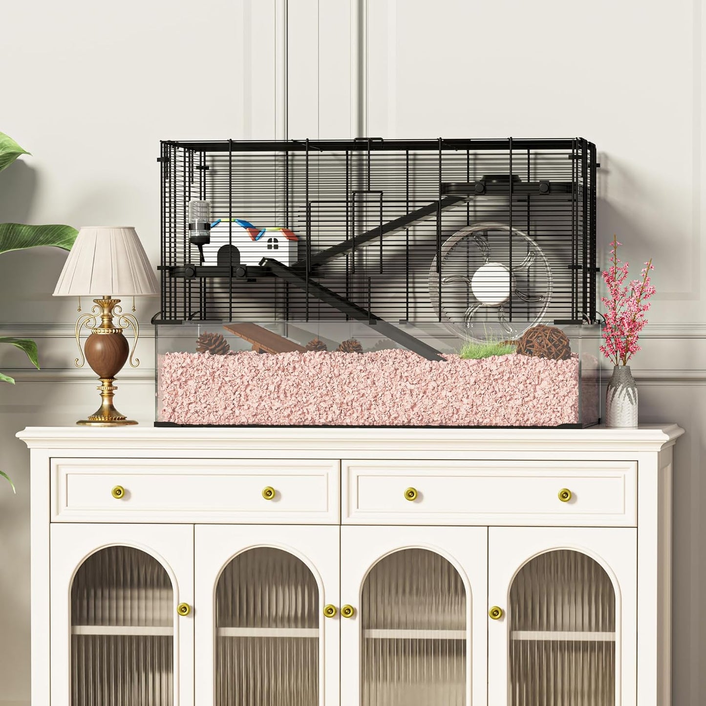 3-Tier Glass Hamster Tank, Large Hamster Cage Habitat with 11inch Big Running Wheel for Rat, Mouse, Gerbil, Syrian Hamster, 590 SQ INCHES