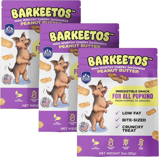 Barkeetos Dog Treats – Crunchy and Cheesy Pet Snacks Made with Real Himalayan Cheese & Peanut Butter, Gluten-Free, Grain-Free, Lactose-Free, Natural Dog Food for All Breeds and Sizes – 3-Pack