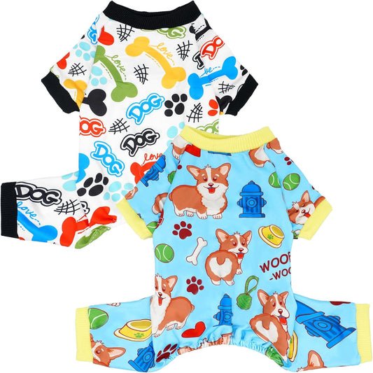 2PCS Dog Pajamas for Extral Small Xs Sized Doggie Pjs Clothes Puppy Onesies Outfits Pet Jammies Boy Girl Male Female Apparel Soft Breathable Paw Bone XS