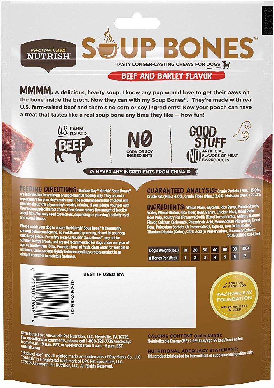 Rachael Ray Nutrish Dog Chews Soup Bones With Real Beef & Barley, 24 Dog Treats