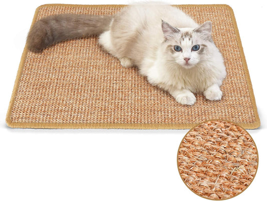 FUKUMARU Cat Scratcher Mat, 23.6 X 15.7 Inch Natural Sisal Cat Scratch Mats, Horizontal Cat Floor Scratching Pad Rug with Sticky Tapes, Protect Couch and Carpets