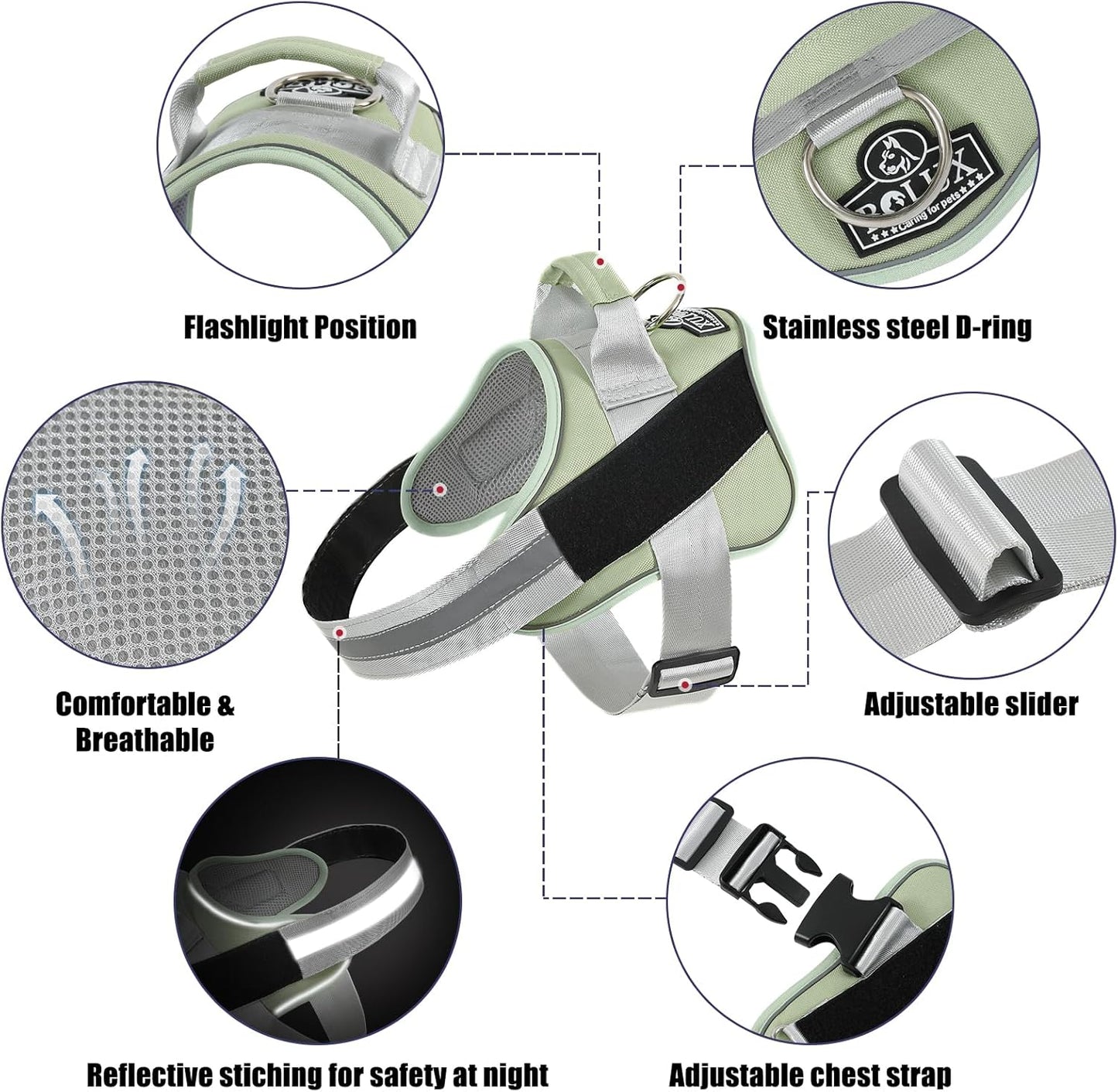 Bolux Dog Harness, No-Pull Reflective Dog Vest, Breathable Adjustable Pet Harness with Handle for Outdoor Walking - No More Pulling, Tugging or Choking