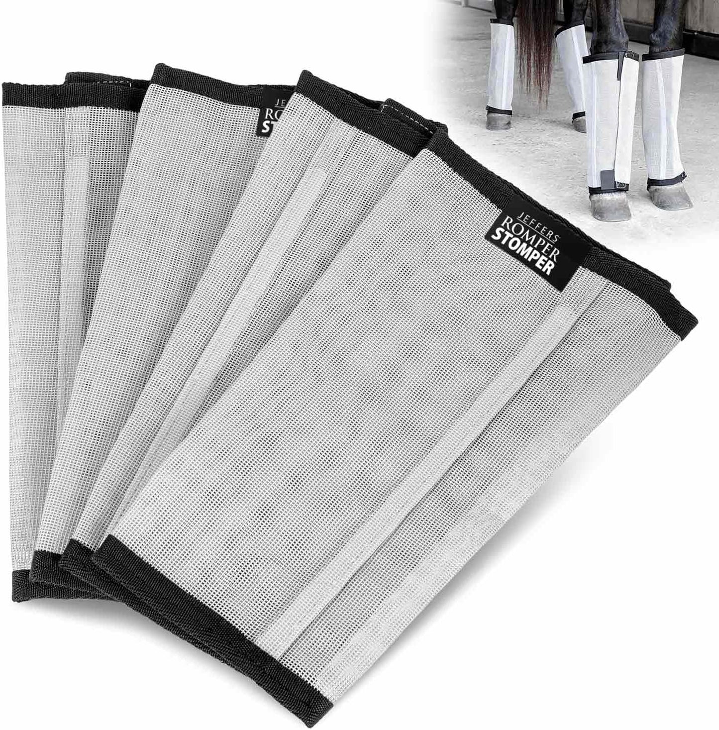Jeffers Romper Stomper Fly Boots for Horses - Grey, Large – Breathable Mesh Leg Wraps for Insect Protection, Stable Accessories for Summer Turnout, Ride Gear, Horse Hoof & Leg Care - 4 Pack