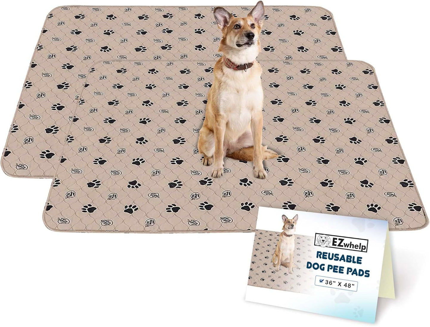 EZwhelp Reusable Dog Pee Pads, Washable Waterproof Mats for Potty Training or Whelping Pads, Puppy Pad with Rounded Corners, 36x48 Inch, 2 Pack