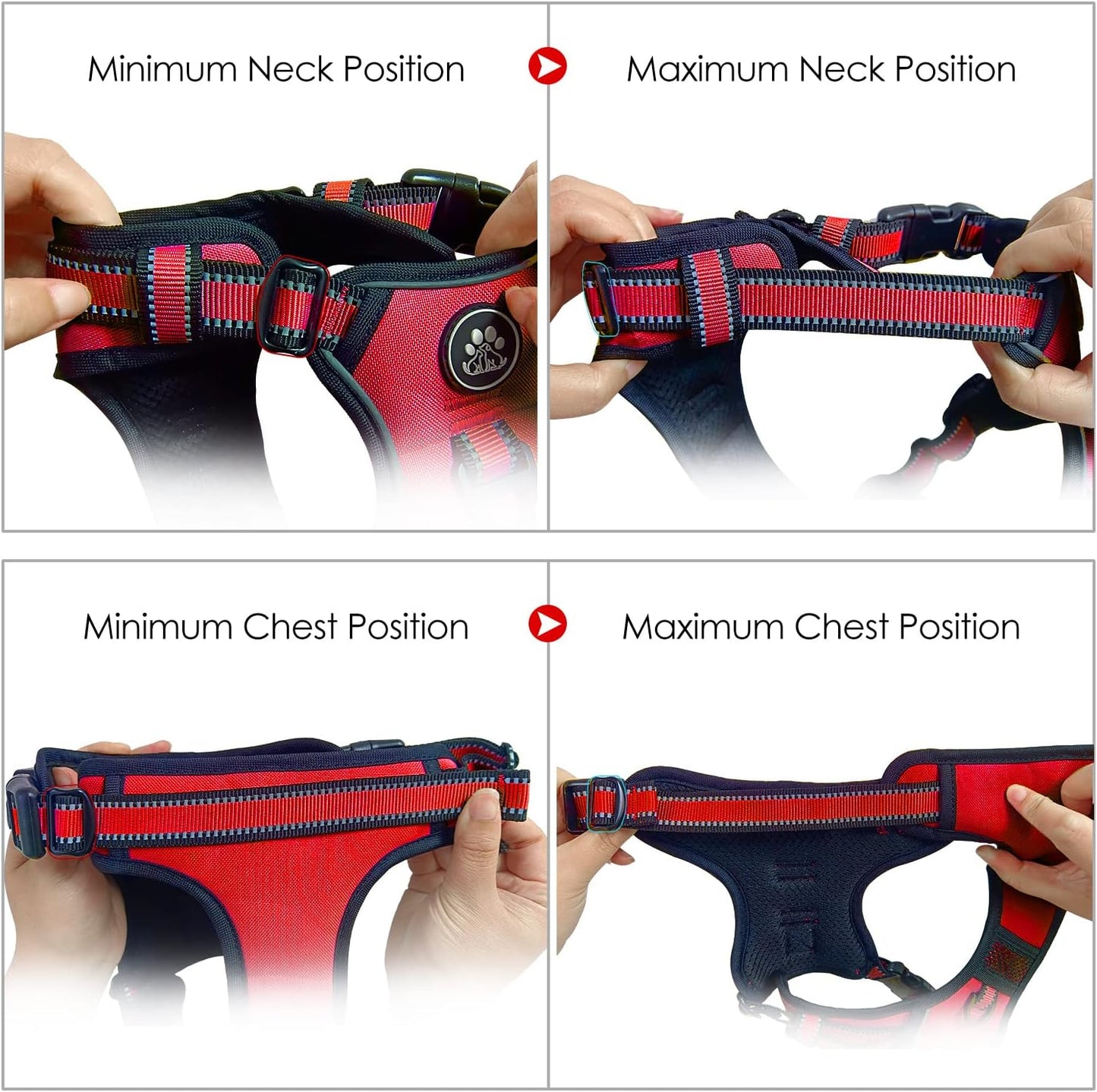 NESTROAD No Pull Dog Harness,Adjustable Oxford Dog Vest Harness with Leash,Reflective No-Choke Pet Harness with Easy Control Soft Handle for Large Dogs(Large,Red)