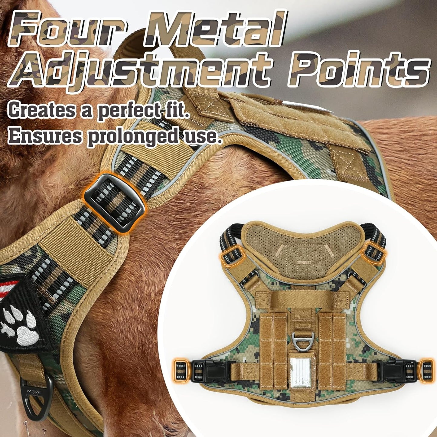 rabbitgoo Tactical Dog Harness Medium Sized Dog, No Pull Military Service Vest with Handle & Molle, Easy Control for Training Walking, Adjustable Reflective Straps, Brown camo, M