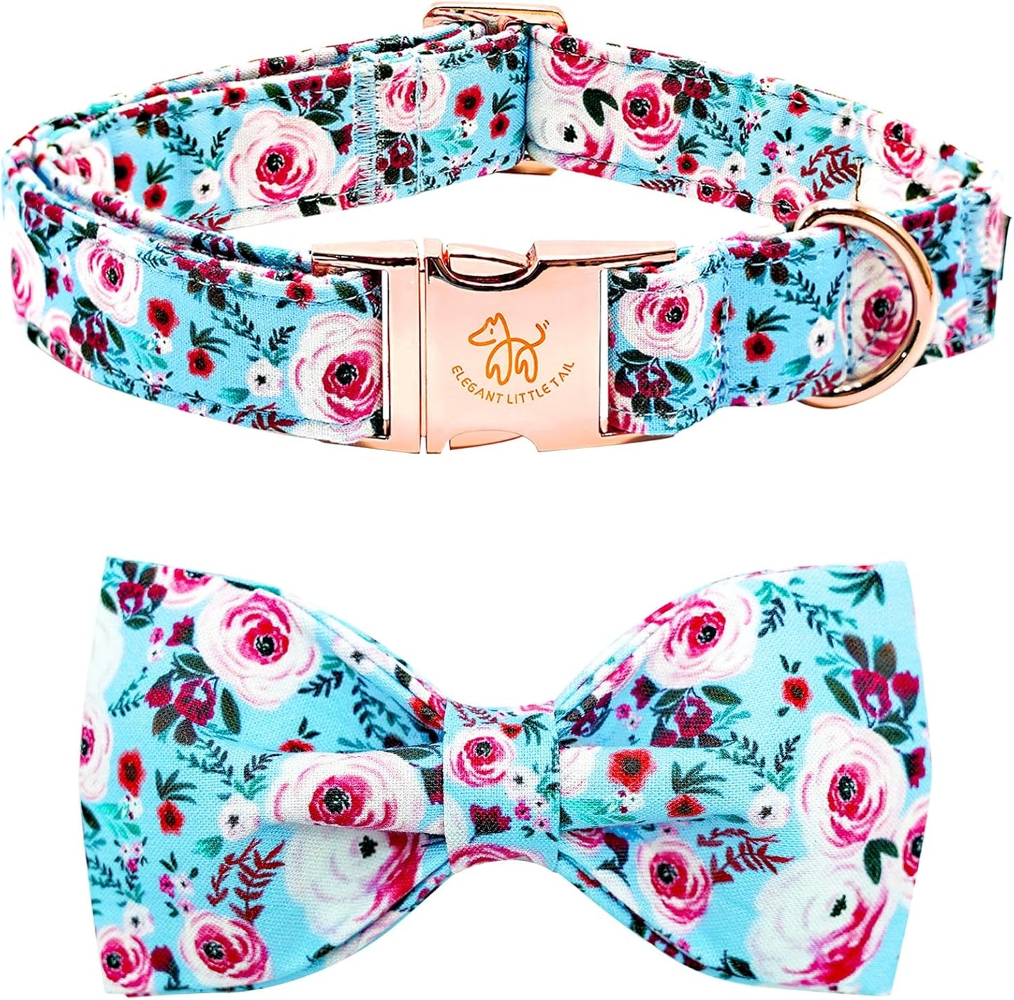 Elegant little tail Dog Collar, Rose Print Pet Collar Summer Dog Collar Durable Metal Buckle Dog Collars Cotton Pet Adjustable Dog Collars for Large Dogs