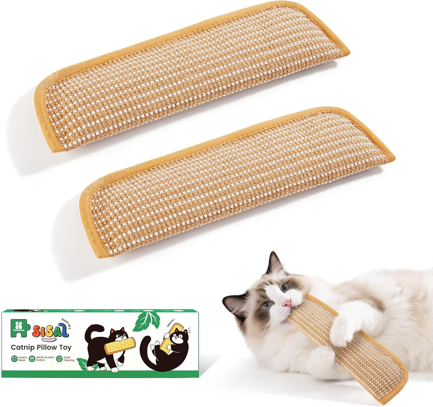 Potaroma Cat Toys Pack of 2 with 6000mg A+ Organic Catnip, Soft Sisal Material Indoor Kitten Scratching and Kicker Toys, Drives Bored Cats Crazy with Fun Interactive Chew