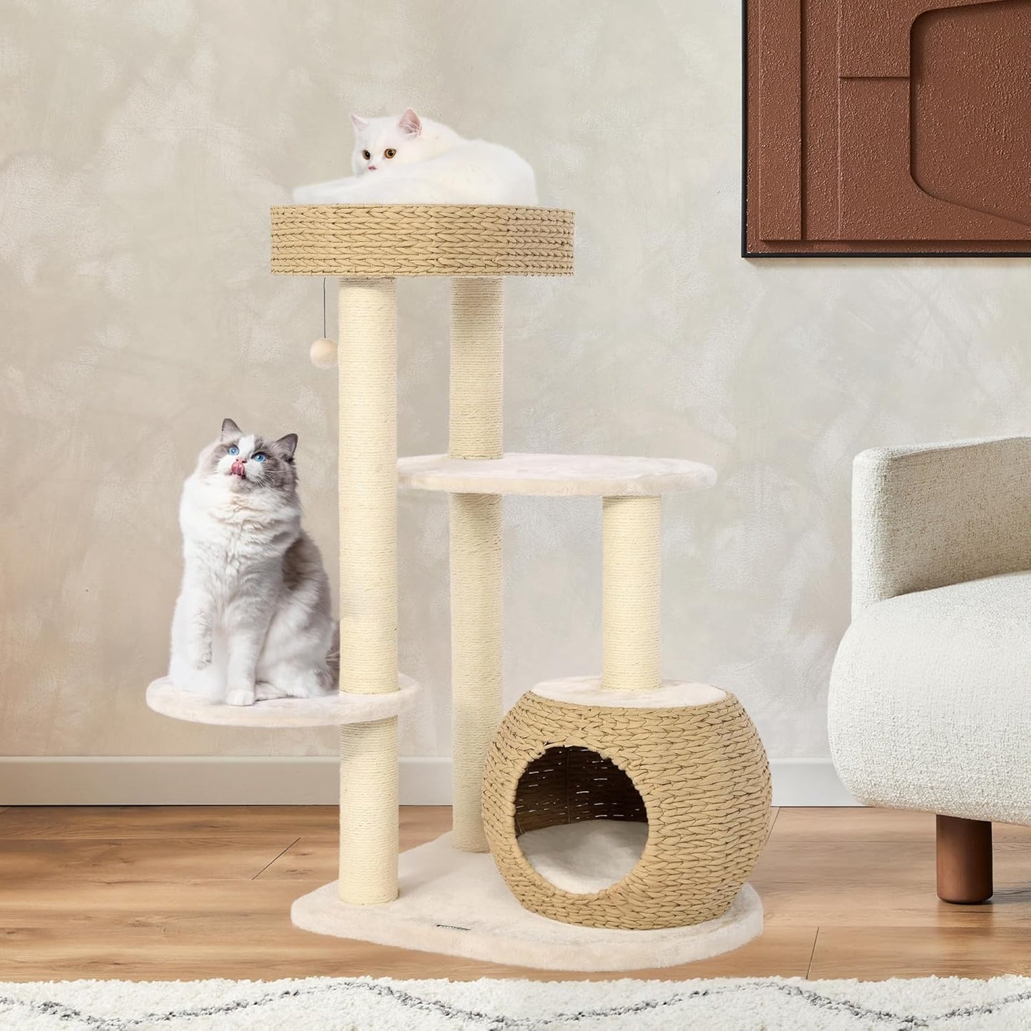 KAMABOKO Modern Cat Tree, 39" Tall Cat Trees for Kittens Climb Play & Rest, Cat-Tree for Indoor Cats w/Natural Sisal Scratching Posts, Hand-Woven Condo & Top Perch