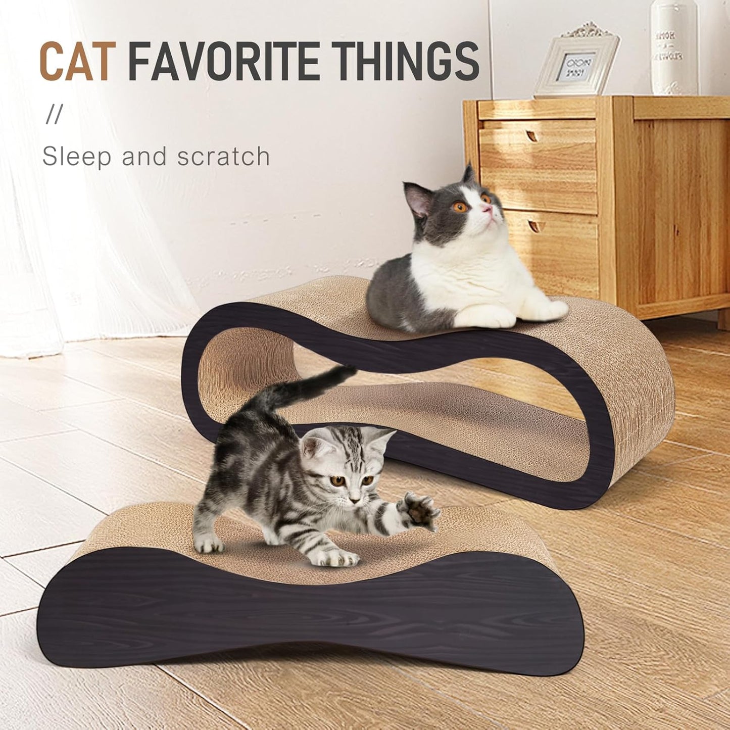 2 in 1 Cat Scratcher Cardboard Lounge Bed, Cat Scratching Post, Durable Board Pads Prevents Furniture Damage,Large,Brown