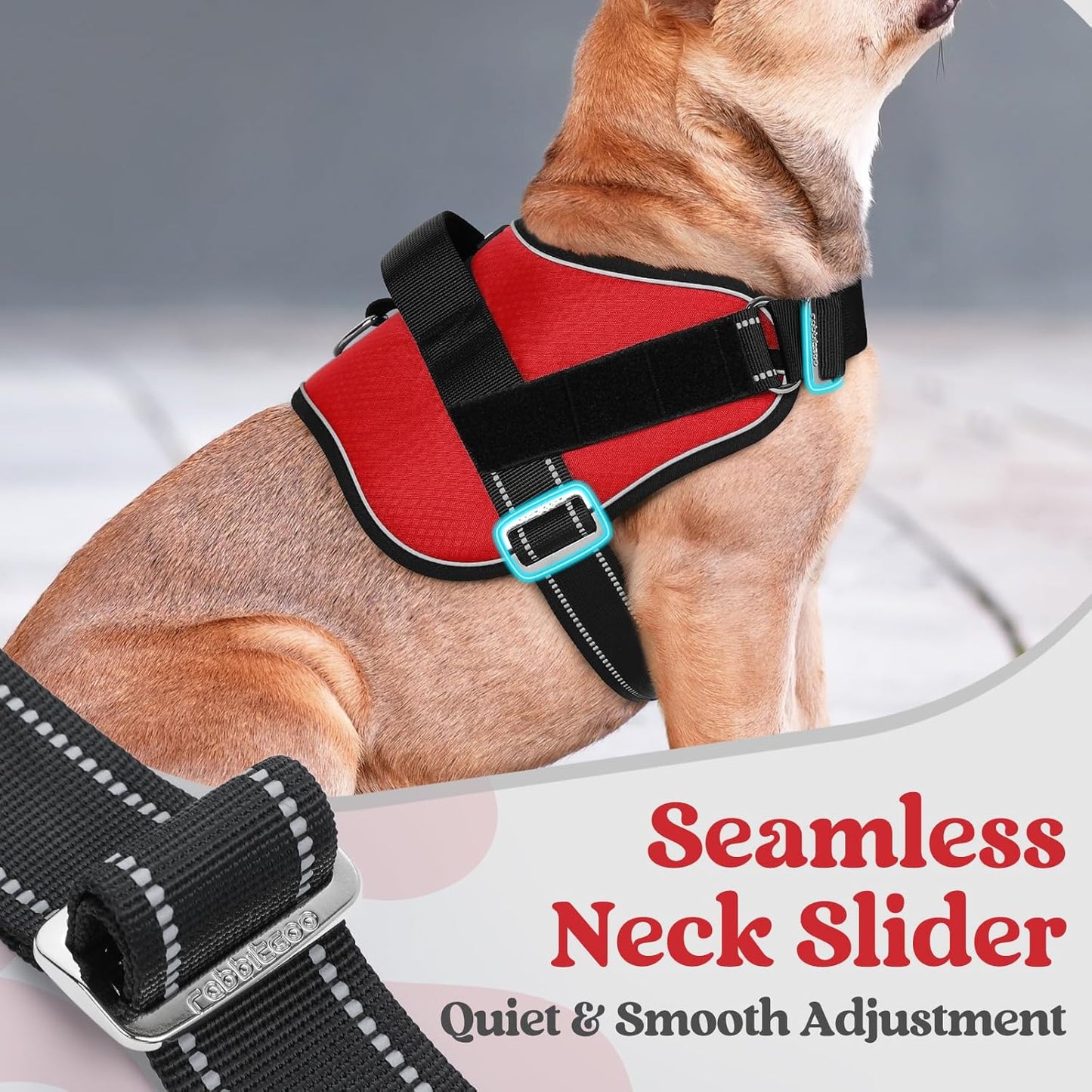 rabbitgoo Dog Harness for Large, Easy On Pet Vest with One Buckle, No Pull Adjustable Service Harness with D-Ring & Handle, Reflective for Safety Walking, Training, Red, XL