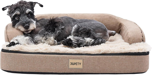 Jiupety Orthopedic Dog Bed for Medium Dogs, Egg-Crate Foam Pet Couch Bed, Washable Pet Sofa with Removable Cover, Waterproof Lining and Anti-Slip Bottom, Brown, 26"x20"x6.5"